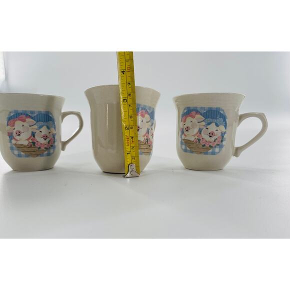 Tienshan Stoneware PIG PALS pink & blue 3.25" teacups SET OF 3 - Picture 9 of 9
